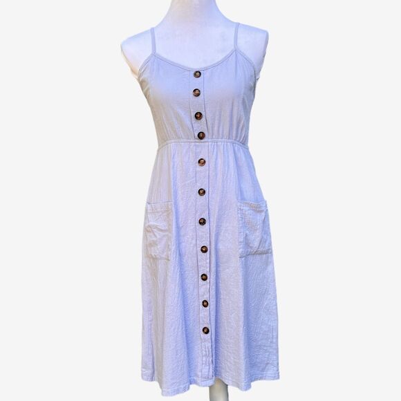 womens light blue sun dress spaghetti strap buttons on the front M smocked back - Picture 1 of 8